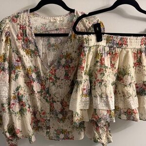 LoveShackFancy Floral Top Skirt Set medium top , large bottom